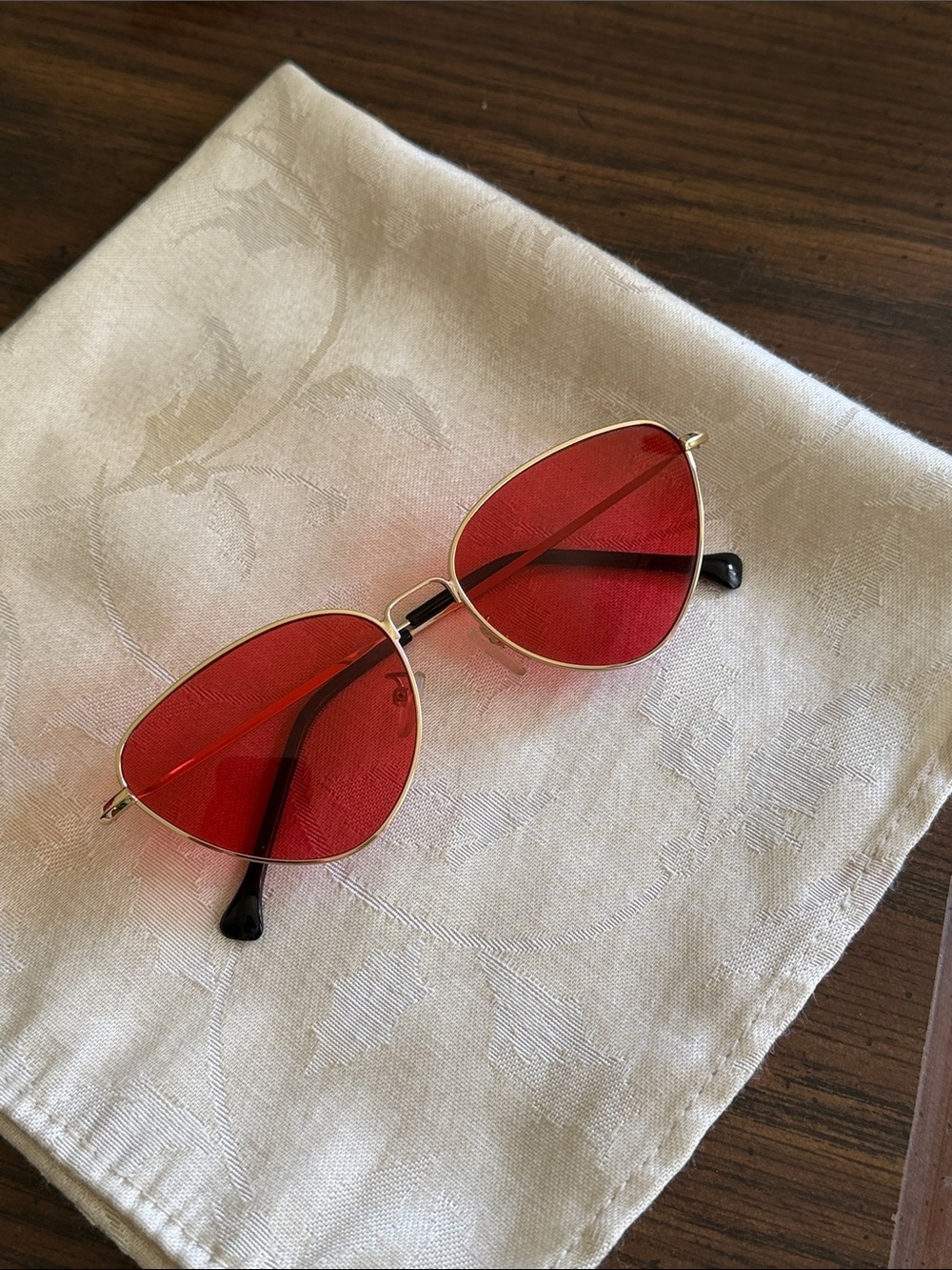 Gold Frame Red Lens Women's Sunglasses